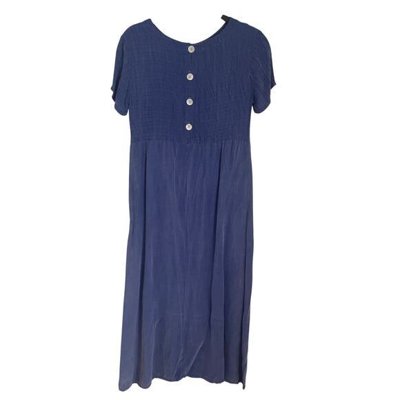 Blue Satin Midi Dress Button Back Minimalist Cottagecore Soft Rayon Flowy S NWT - Picture 3 of 7